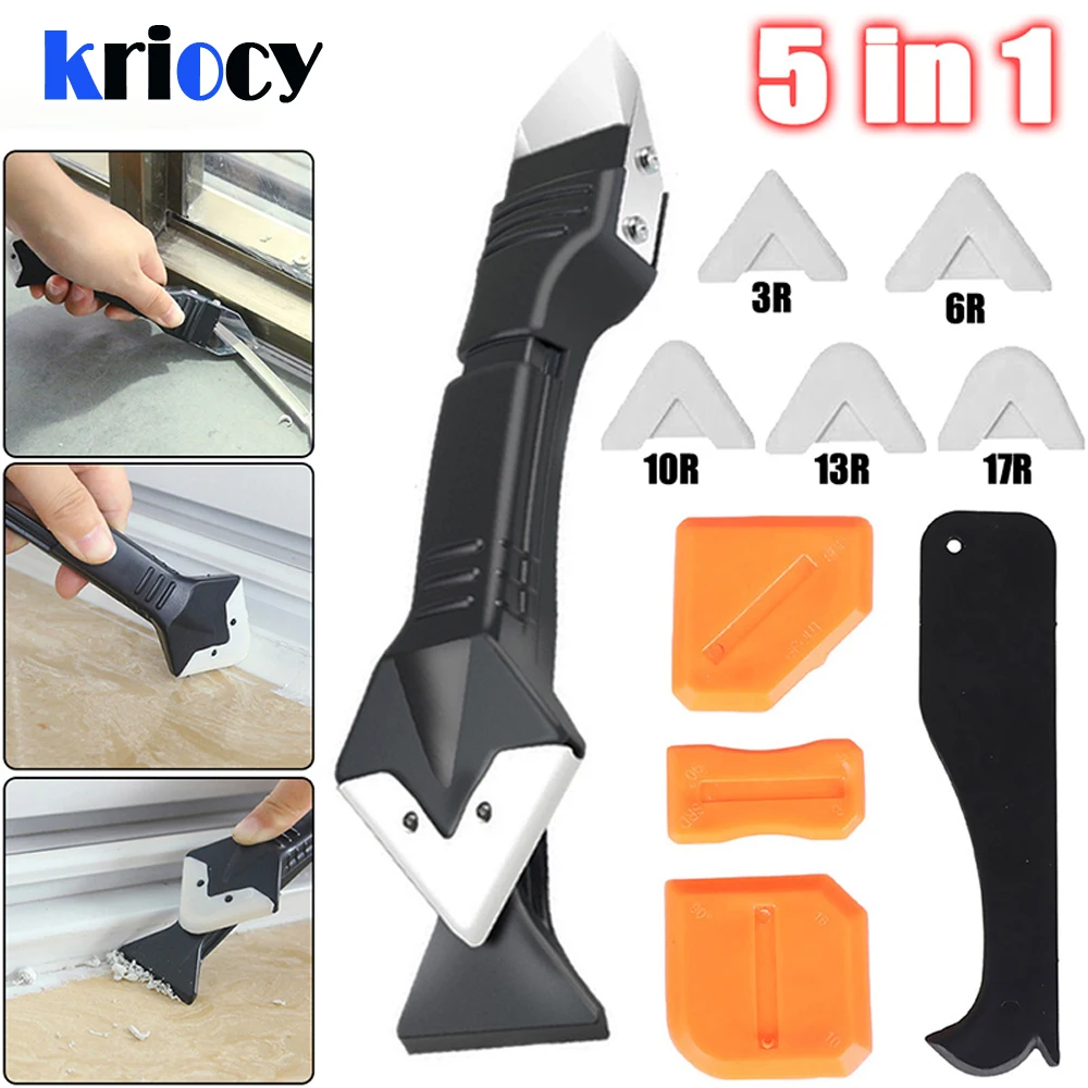 3in1 Silicone Scraper Sealant Spatula Remover Caulk Finisher Sealant Nozzle Scraper Sets Multifunctional Caulking Hand Tools Kit