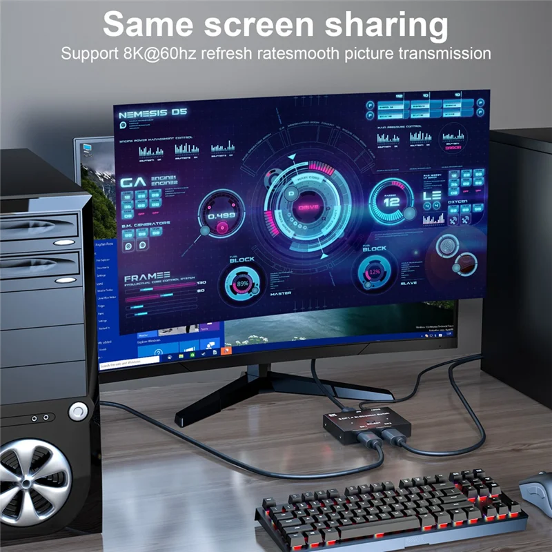 

DisplayPort Switch Ultra HD 8K Bi-Directional DP 1.4 Switcher Splitter 2 in 1 Out 1 in 2 Out Supports 4K@120Hz 8K@60Hz