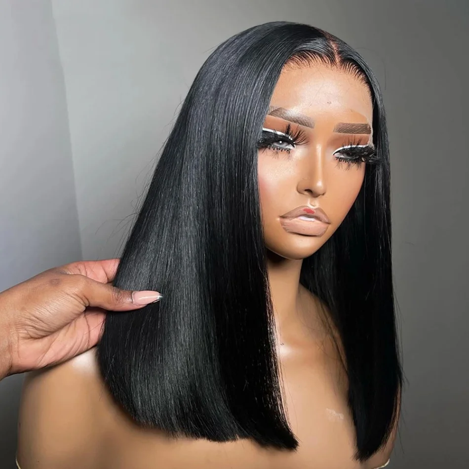 200% Density Bob Wigs Straight 100% Human Hair Lace Front Wigs 13x4 Bob Brazilian Remy Hair Pre-plucked Lace Front Wigs 16 inch