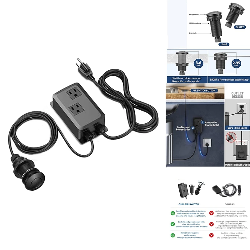 

Pressure Switch Box, Garbage Disposal Air Switch Button, Sink Top Garbage Disposal Air Switch Kit For Kitchen(US Plug) Durable A