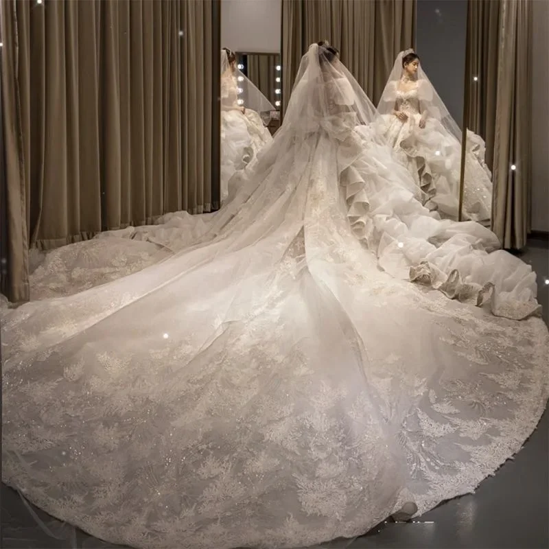 French White Women Wedding Dress New Bride High Quality Luxury Heavy Industry Palace Style Big Tail Main Yarn Cos Bride Suit