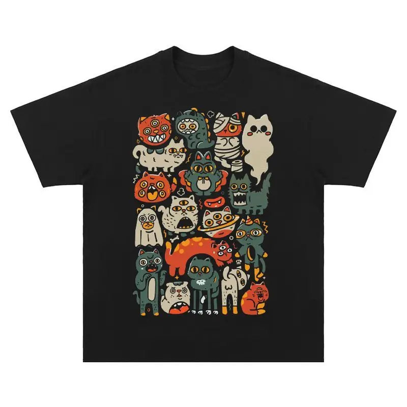 New Fashion'Fun Wacky Cat'Fun American Graphic Printed Crew Neck Plus Size Men's and Women's Short Sleeve T-Shirts