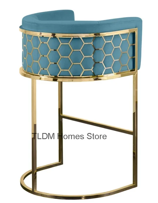 New modern industrial multi color metal bar chair velvet fabric bar stool with honeycomb backrest