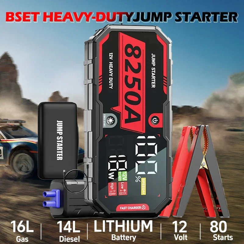 Car Battery 8250A Jump Starter 12V Pro Portable Booster PD65w 32000mAh Battery Car 13L For Emergency Car Booster Starting Device