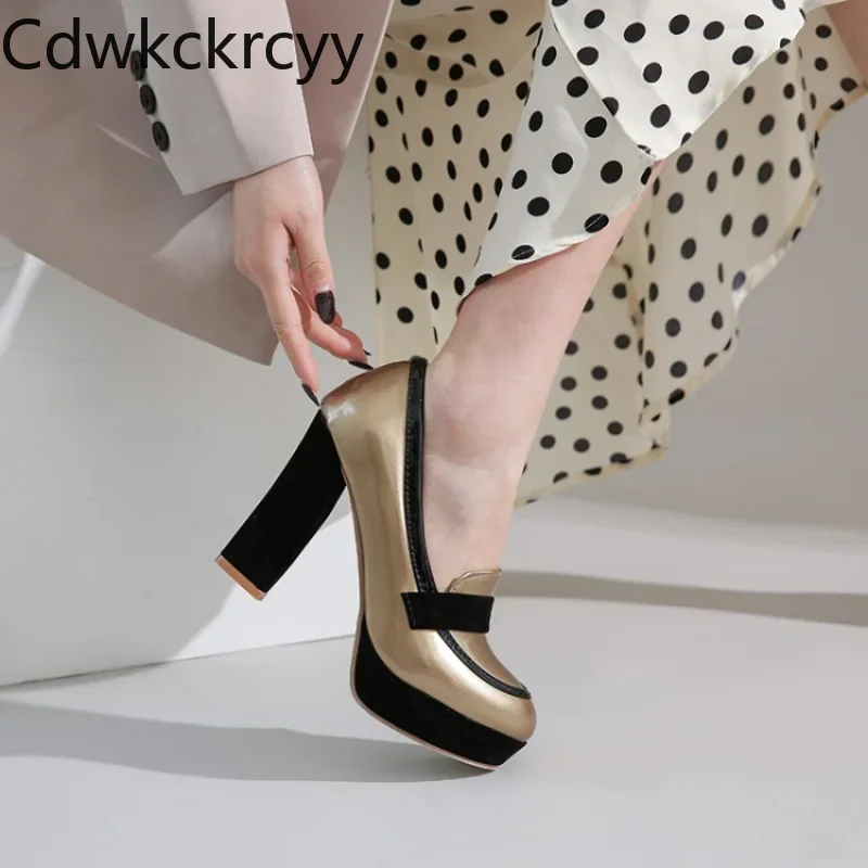 Spring and autumn New style European style Cusp high-heeled Women's Shoes golden silvery Shallow mouth Thick heel Women Shoes