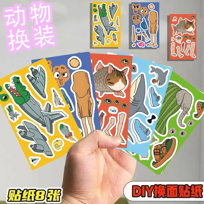 

8pcs Italian Brainrot Animals Child DIY Puzzle Sticker Funny Brr Patapim Game Make-a-Face Assemble Jigsaw Sticker Kids Toy Gift