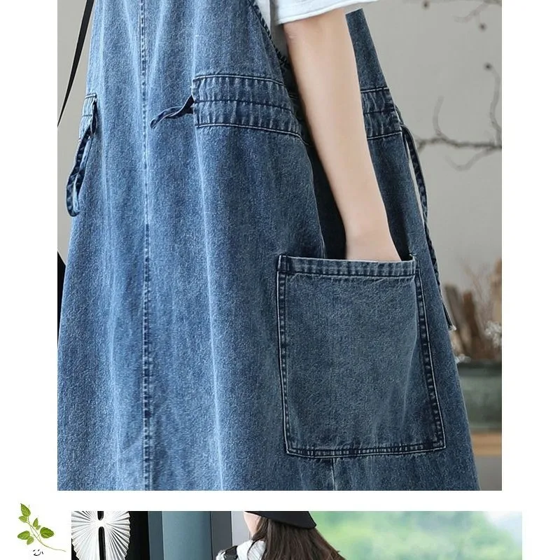 Losse Afslanken Mouwloze Bretels Rok Jurk Vrouwen Leeftijdsreductie Plus-size vrouwen Bretels Zomer Vintage Denim Rok