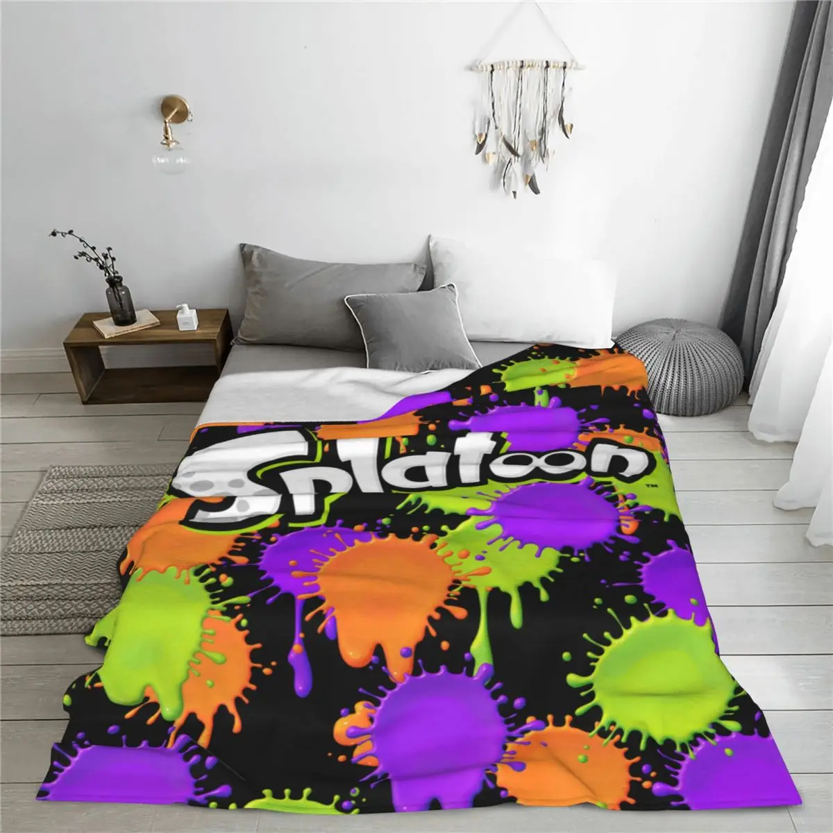 Splatoon Game Blanket Colorful Graffiti Wool Awesome Breathable Throw Blanket for Home Restaurant Decoration