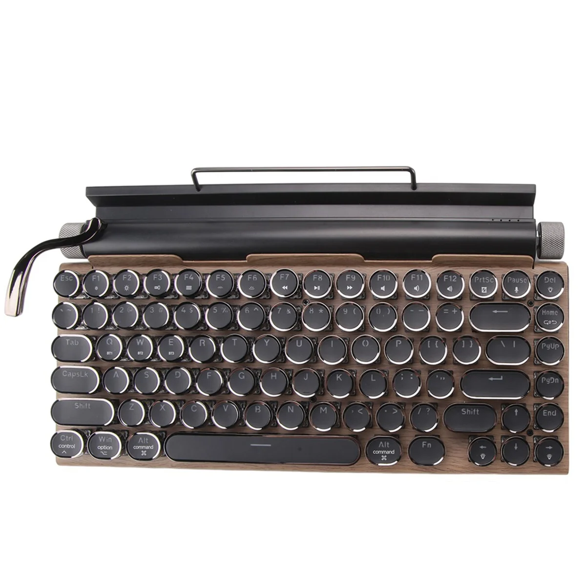 Retro Typewriter Keyboard Wireless Bluetooth Keyboard USB Mechanical Punk Keycaps for Desktop PC/Laptop/Phone-Wood Color