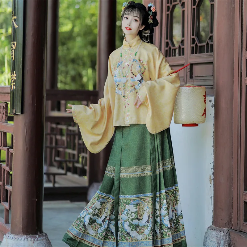 Vestido Hanfu moderno para mulheres, vestido tradicional chinês, bordado impresso, bordado completo, cores vermelhas e azuis, design original da