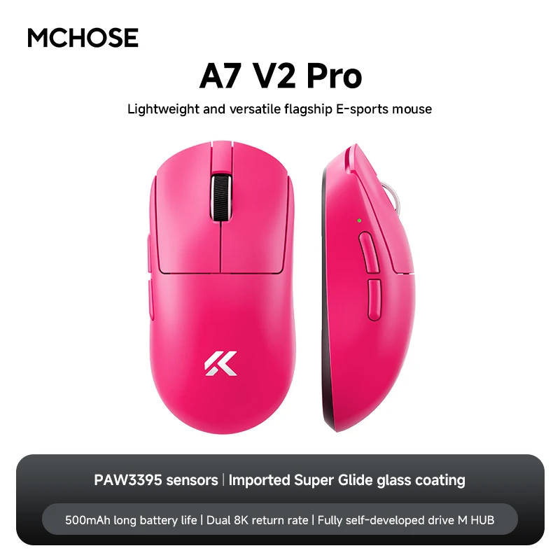 HRUEDA MCHOSE A7 Pro Ultra Wireless Mouse Tri-Mode Gaming E-Sport-Maus PAW3950 Leichte 42000 dpi 8K Low Delay Ergonomie 500 mAh 10