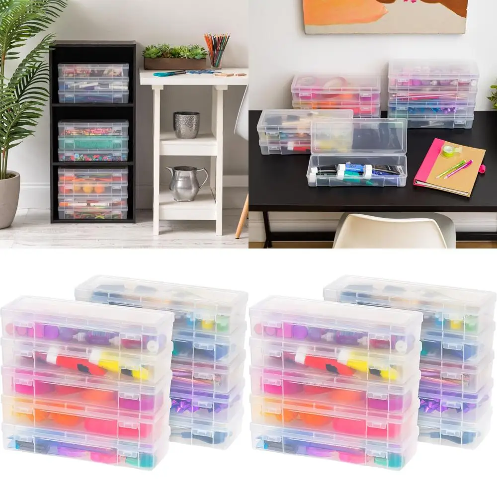 

Большой прозрачный пластиковый ящик для хранения с защелкой, набор из 10 предметов, идеально подходит для художественных принадлежностей, канцелярских принадлежностей и органайзера для рукоделия