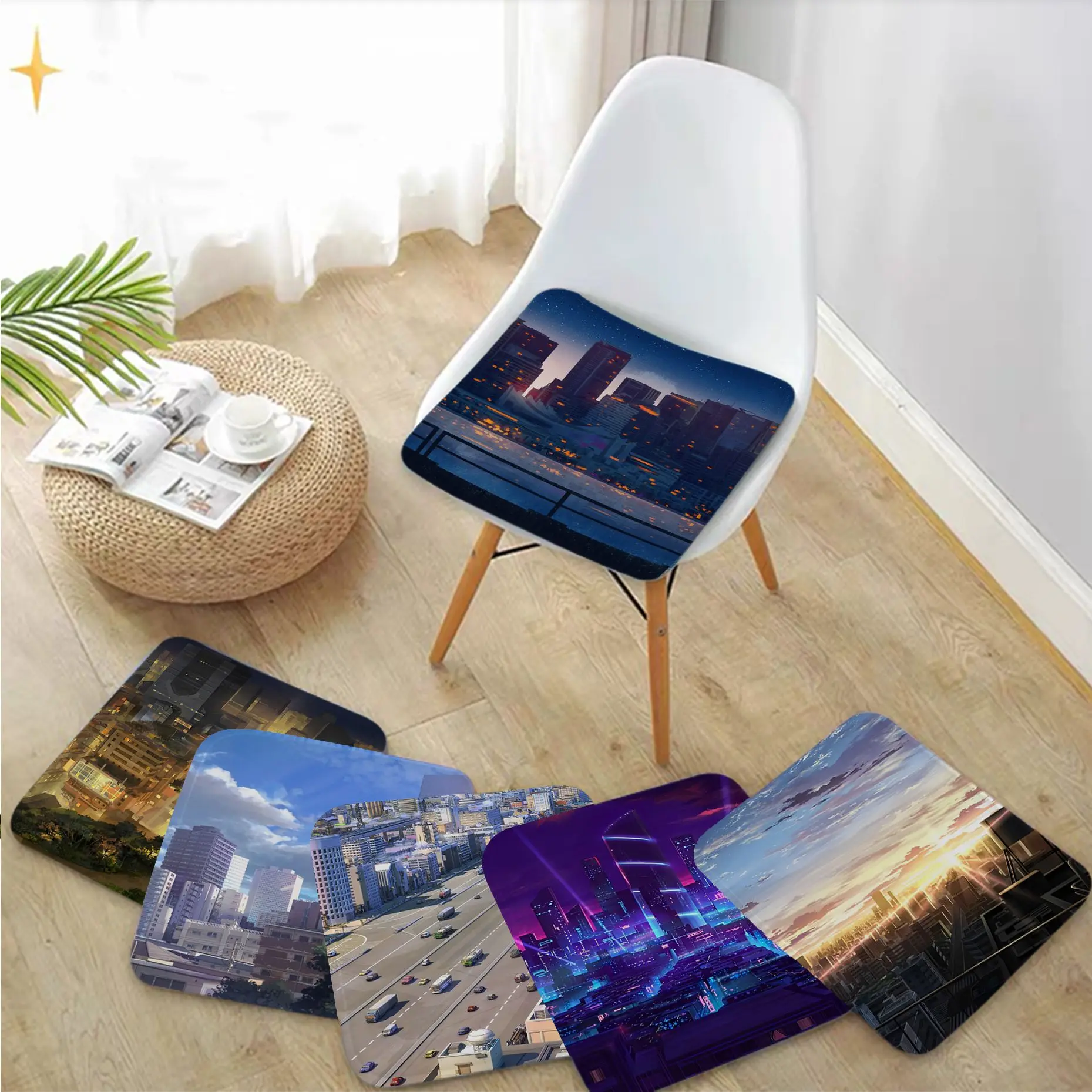 

Anime City Scene European Sofa Mat Dining Room Table Chair Cushions Unisex Fashion Anti-slip Outdoor Garden Cushions