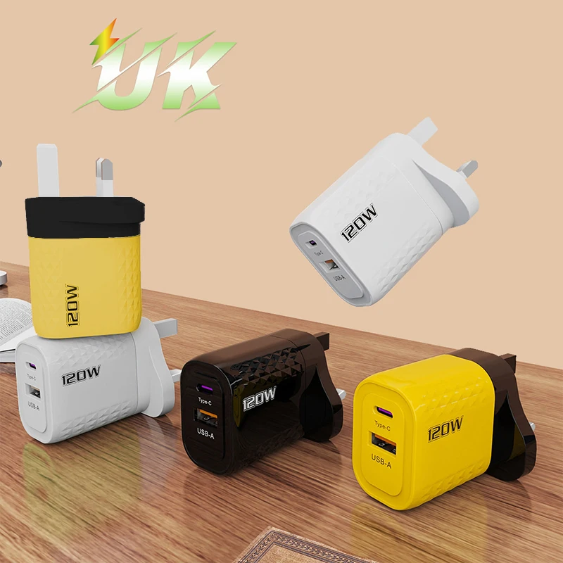 Cargador USB tipo C para Iphone, teléfono Android, tableta, USB-C, adaptador de corriente de pared de carga rápida, enchufe para UE, EE. UU., Reino Unido, viaje de negocios, 120W