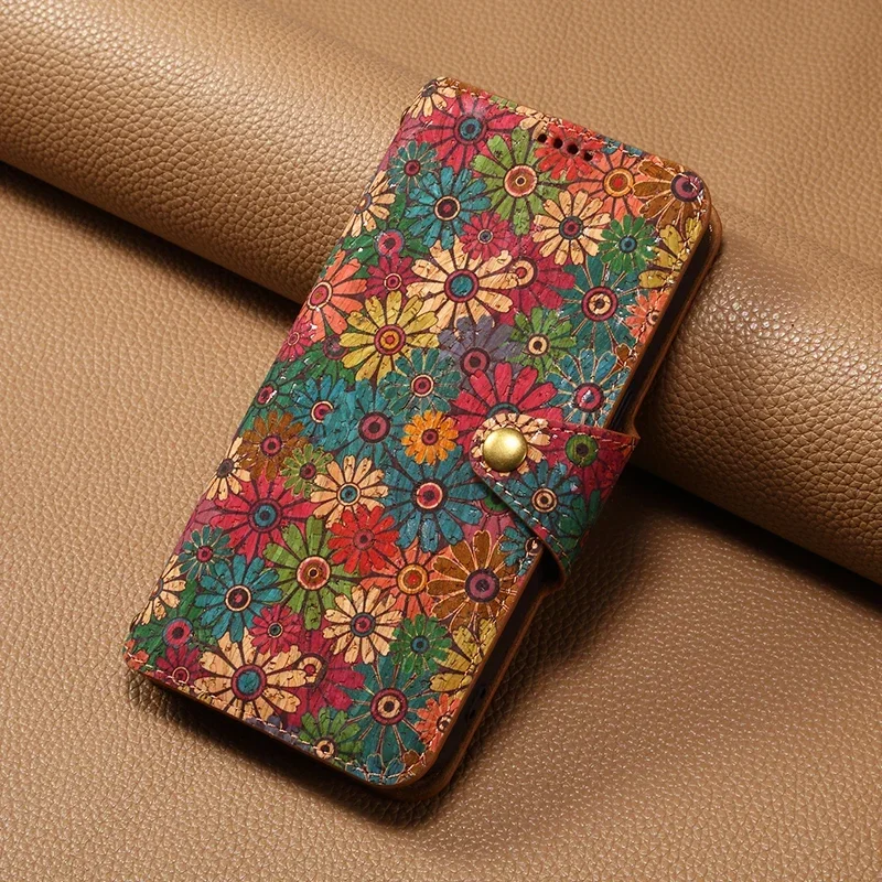 

Luxury Flip card bag phone case For Samsung Galaxy S24 S23 Ultra Plus S23FE For Samsung A05 A05S Cork fabric Flip Phone Cover