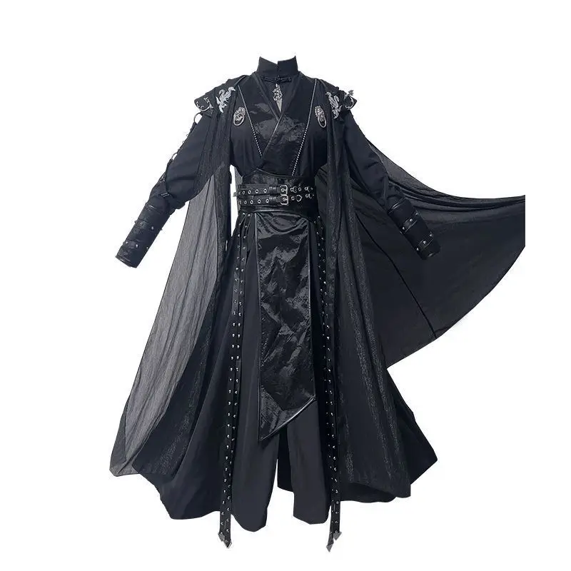 

Chinese Vintage Hanfu 7pcs Sets For Men Women Gothic Black Party Outfit Unisex Halloween Knight Cosplay Costume 2025