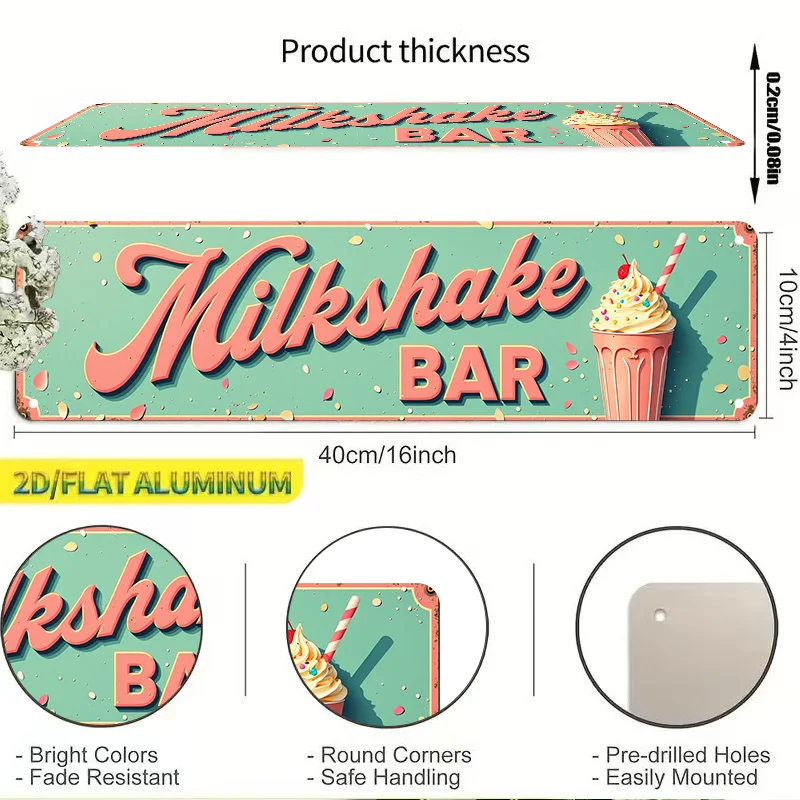 Vintage Style Decorative Sign, Suitable for Vintage Milkshake Bars,Featuring Milkshake Patterns in Soft Tones, Perfect for Cafes