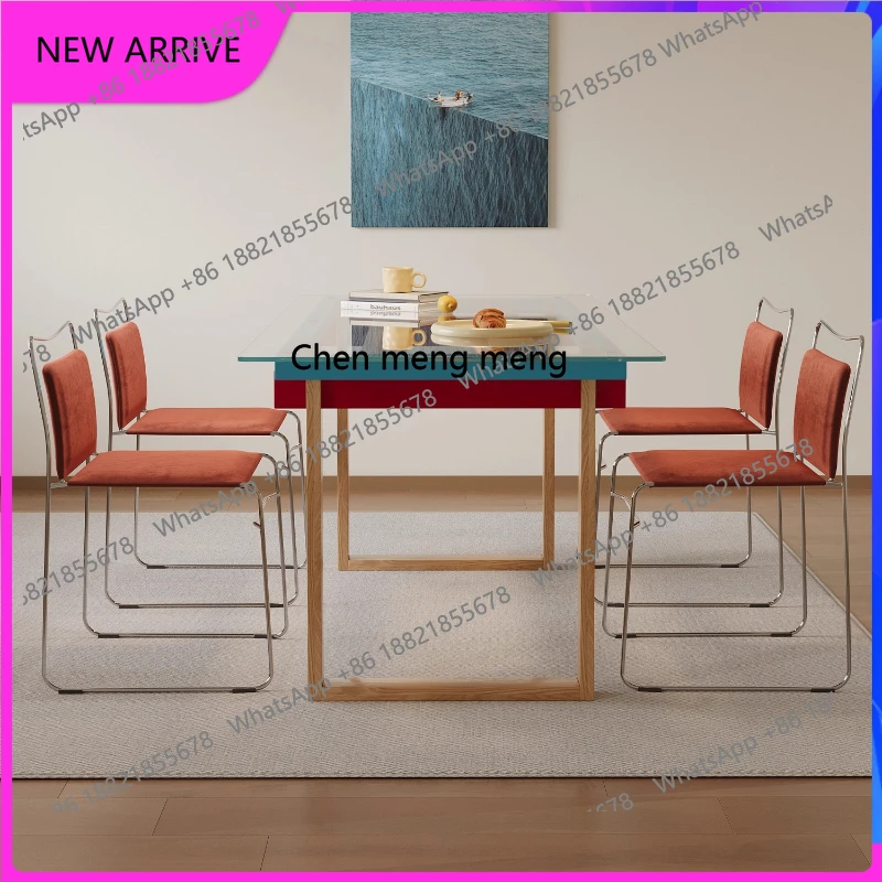 طاولة طعام من الزجاج المقسى للاستخدام المنزلي، طاولة طعام مطابقة الألوان، شقة صغيرة مستطيلة شفافة مكتب H #1