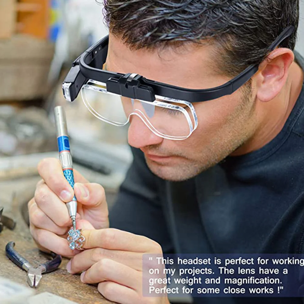 

1 Set Led Magnifier Head-Mounted Foldable Ergonomic Design For Reading Jewelry Repair Watch Maintenance Senior With Clear Lens
