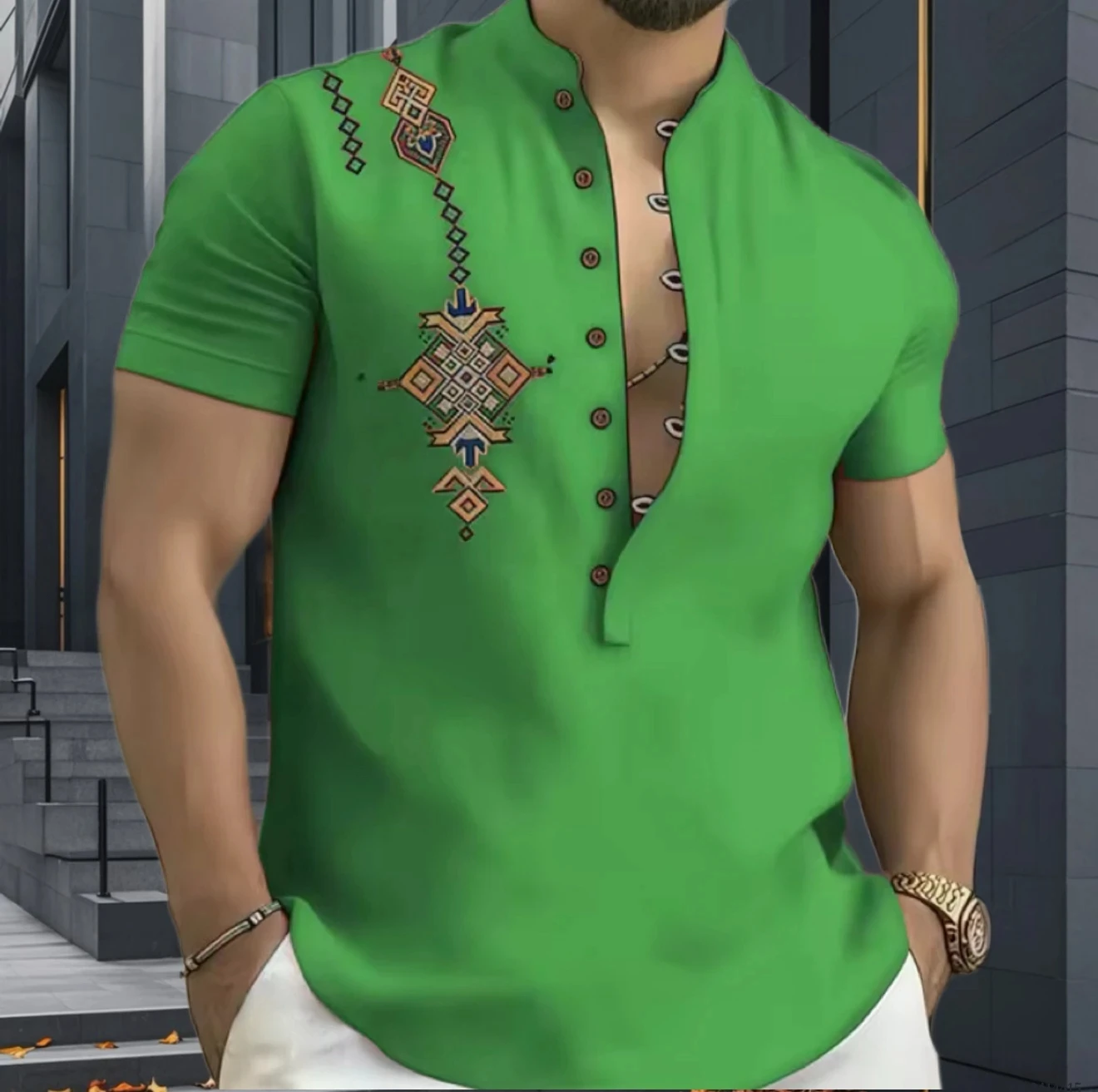 

12 Colors Men's Tribal Print Shirts High Quality Men's Shirts Retro Geometric Print Short Sleeve Shirts Plus Size XS-6XL
