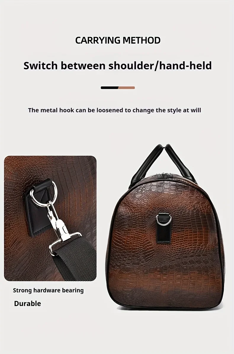 Retro-Reisetasche mit Krokodilstruktur und großem Fassungsvermögen – langlebiges Unisex-Urlaubsgepäck, vielseitiges Geschenk für Männer und Frauen – Detail 6