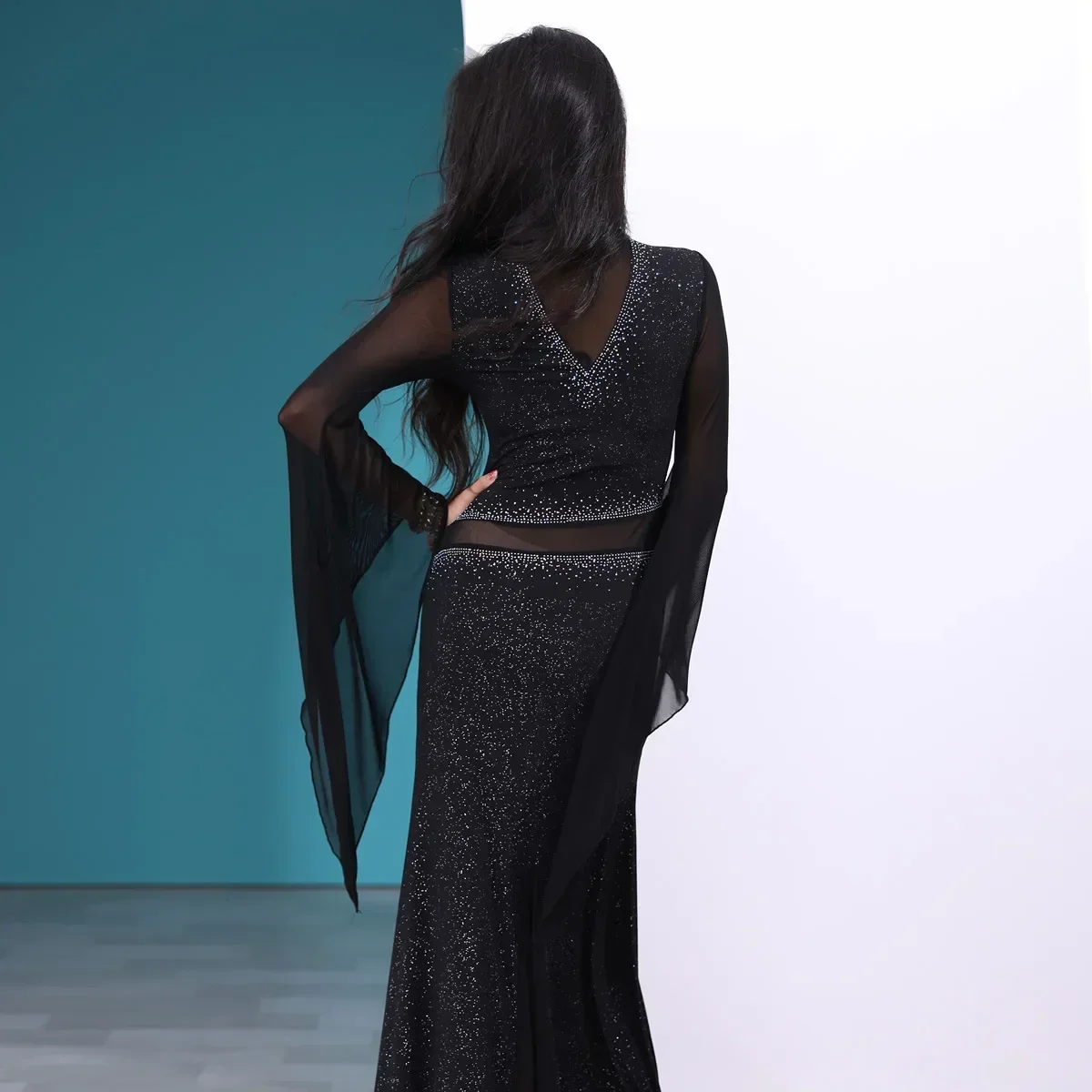 Costume de danse du ventre, Robe de lancer de cheveux irakiens, Costume de spectacle Kawleeya, strass brillant, Robe de spectacle égyptienne, Sexy, col en V, noir