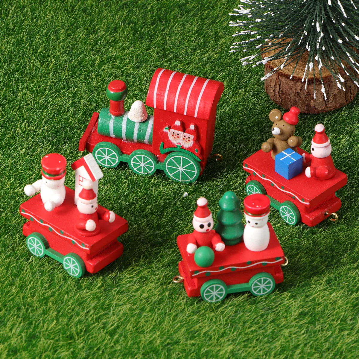 

Mini 4 Section Wooden Train Premium Eco Friendly Christmas Decoration Toy Festive Home nament Kids Gift Table Display