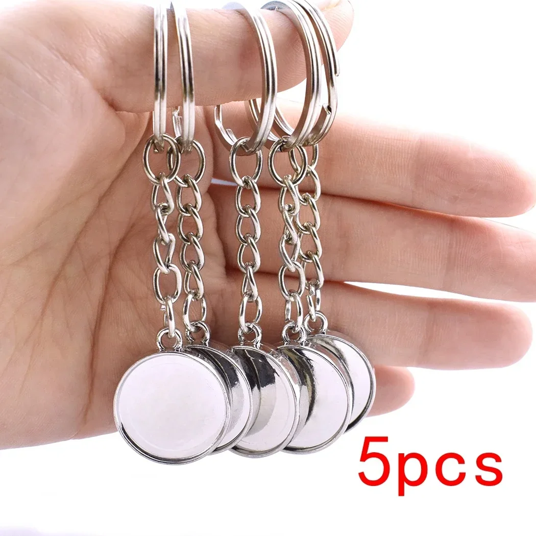 

5PCS Blank Base Keychains Double-sided Adhesive Keychain Accessories Handmade DIY Production Silver Chain Wholesale