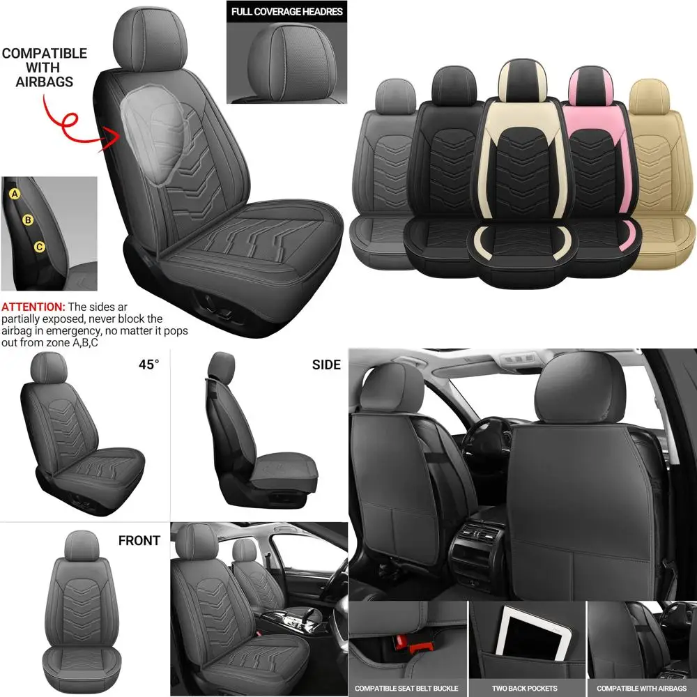 

Grey Universal Fit Leather Car Seat Covers for Sedans, SUVs, and Trucks (Front Seats)