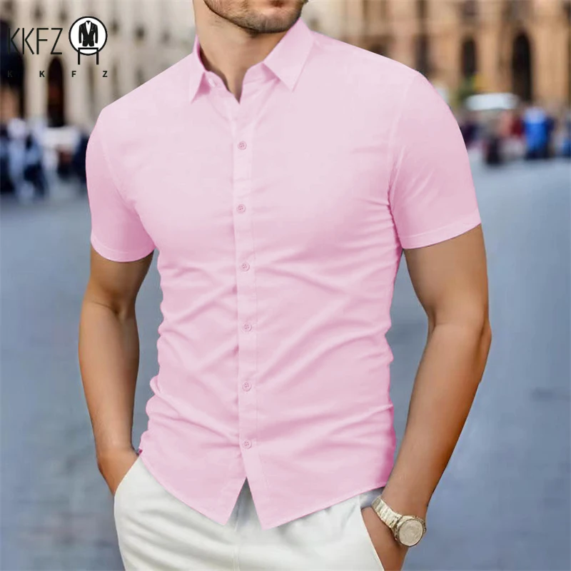 Camisa de manga corta de Color sólido informal de negocios para hombres Moda de verano Sin planchar Top versátil cómodo para hombres