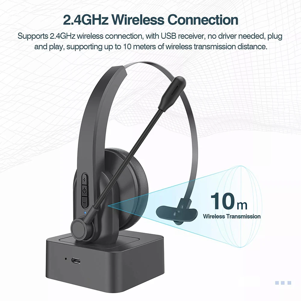 Bluetooth 5.4 Headphone 270° Adjustable Noise Cancelling Microphone Clear Wireless Headset For PC Laptop Call Center Phones