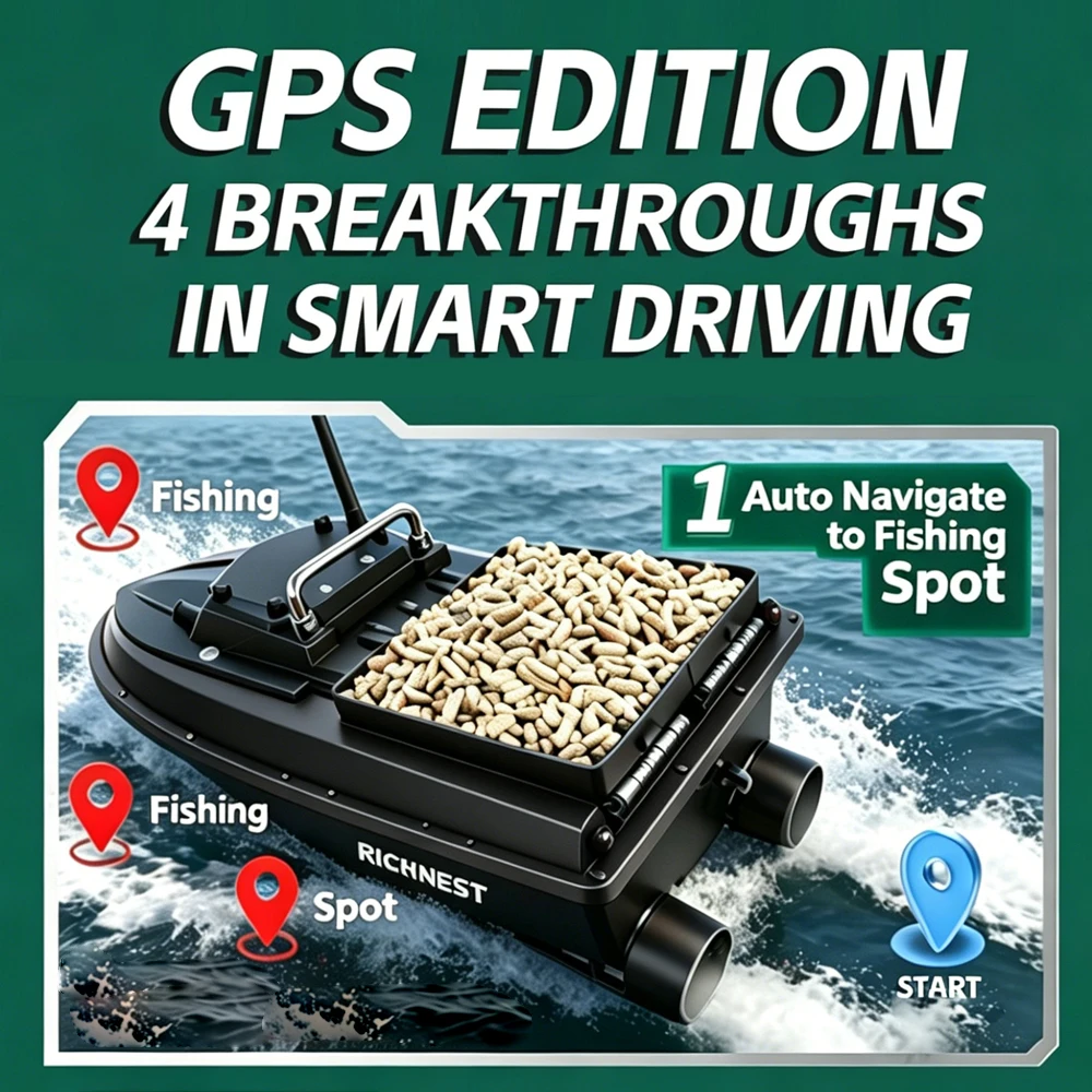 GPS Positioning RC Fishing Bait Boat 30 Points Auto Return 3KG Load 20000mAh Black Remote Control Wave Resistant