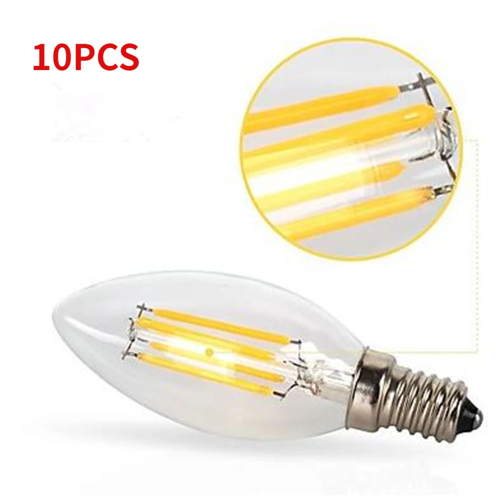 10pcs E14 LED Bulb AC220/240V 2W 4W 6W Filament Candle Light C35 Edison Bulb Retro Antique Vintage Style Cold White Warm White