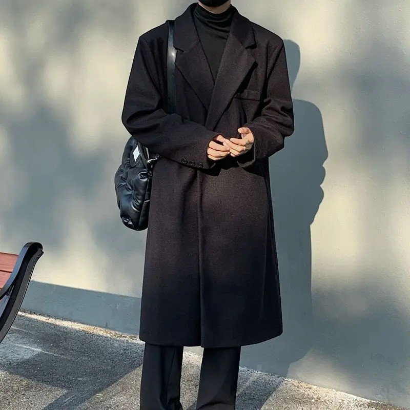 

Мужское зимнее пальто-тренч в японском стиле Харадзюку, унисекс, стильное, простое, средней длины, из плотной мягкой шерсти, очень комфортное