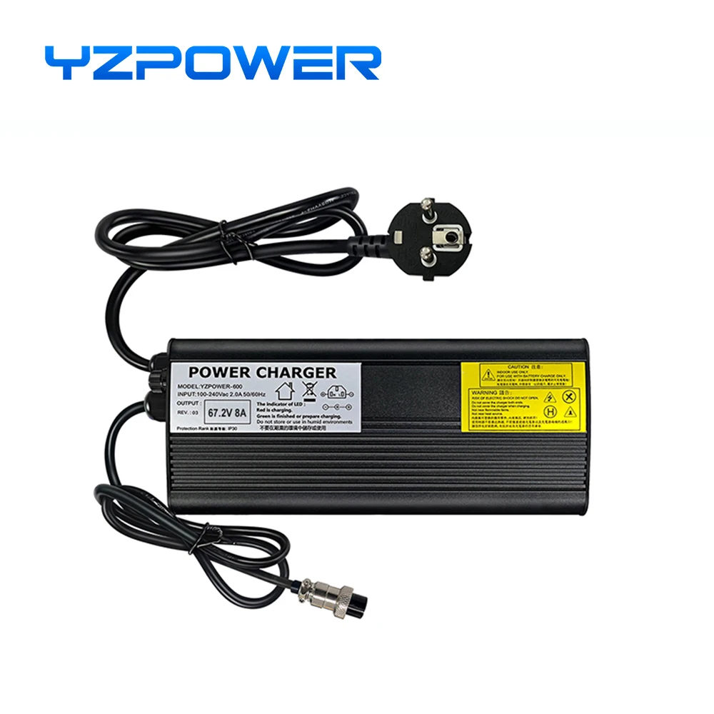 YZPOWER 67.2V 8A 16S Lithium Battery  Fast Charger For E-tools With Display With Output Plug With Cooling Fans