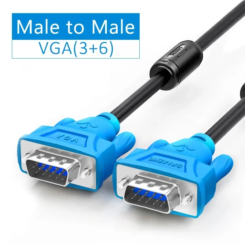 SAMZHE 1080P Male naar Male VGA-kabel met ferrietringen Kabel 3 + 6 D-SUB voor projectormonitor TV LCD Video-verlenglijn