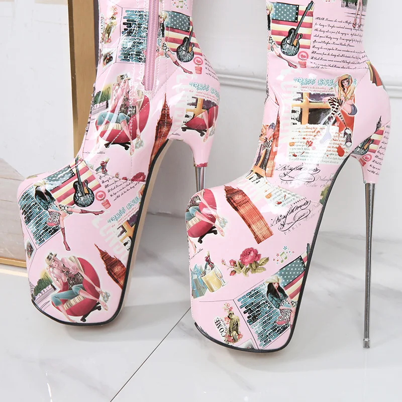 

Весенне-летние сапоги выше колена из лакированной кожи на очень высоком каблуке 19 см, женские сапоги до бедра большого размера с рисунком зебры