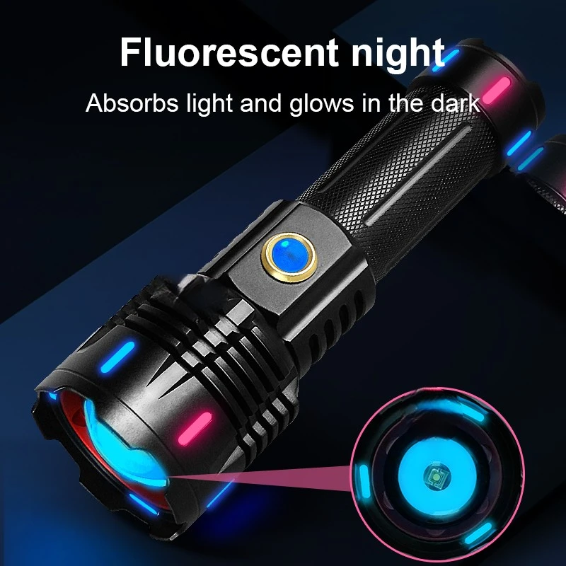2025 Latest High Power LED Flashlight Fluorescent World's Strongest Flashlight 4000m Rechargeable XHP360 Tactical Lantern