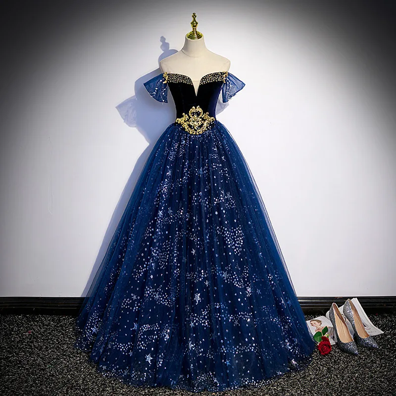 Burgundy Off Shoulder Star Glitter Ball Gown Quinceanera Prom Dress Luxury Heavy Craft Evening Gown with Free Petticoat