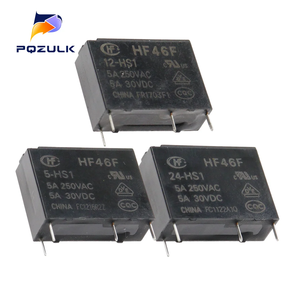 10PCS 5A 4Pin HF46F-5-HS1 HF46F-12-HS1 HF46F-24-HS1 Power Relay A Normally Open 5 12 24 VDC 5A 250VAC