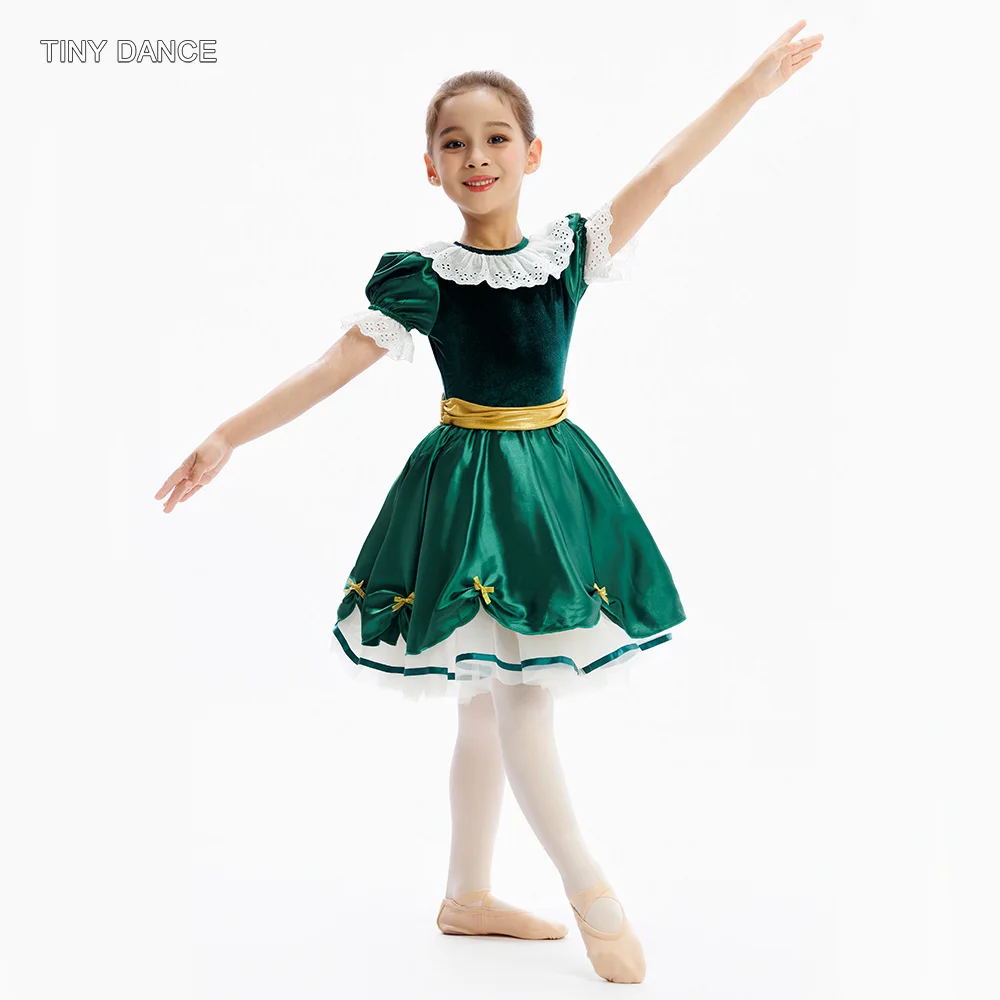 

Зеленая бархатная романтическая балетная пачка с короткими рукавами для девочек и женщин, костюм для выступлений, длинное платье-купальник, одежда для балерины C25067