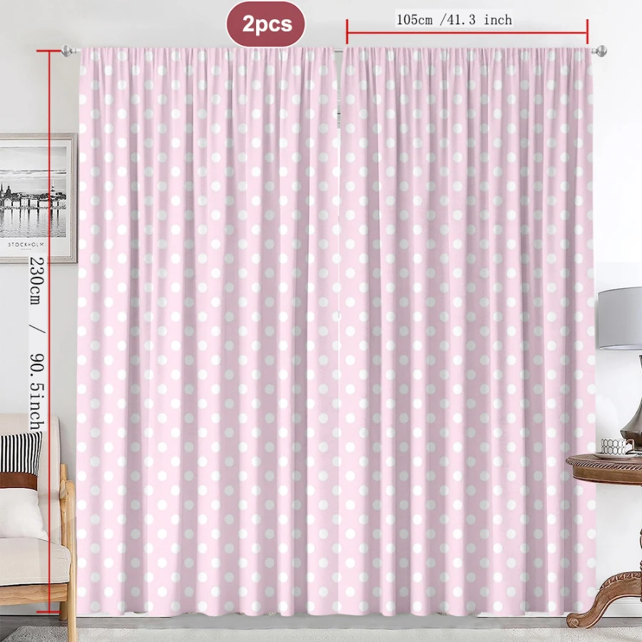 2 Stück Digital Bedruckte Vorhänge mit Rosa Polka-Dot-Muster, Stilvolle Fenstervorhänge für Wohnzimmer, Schlafzimmer und Heimdekoration – Detail 8