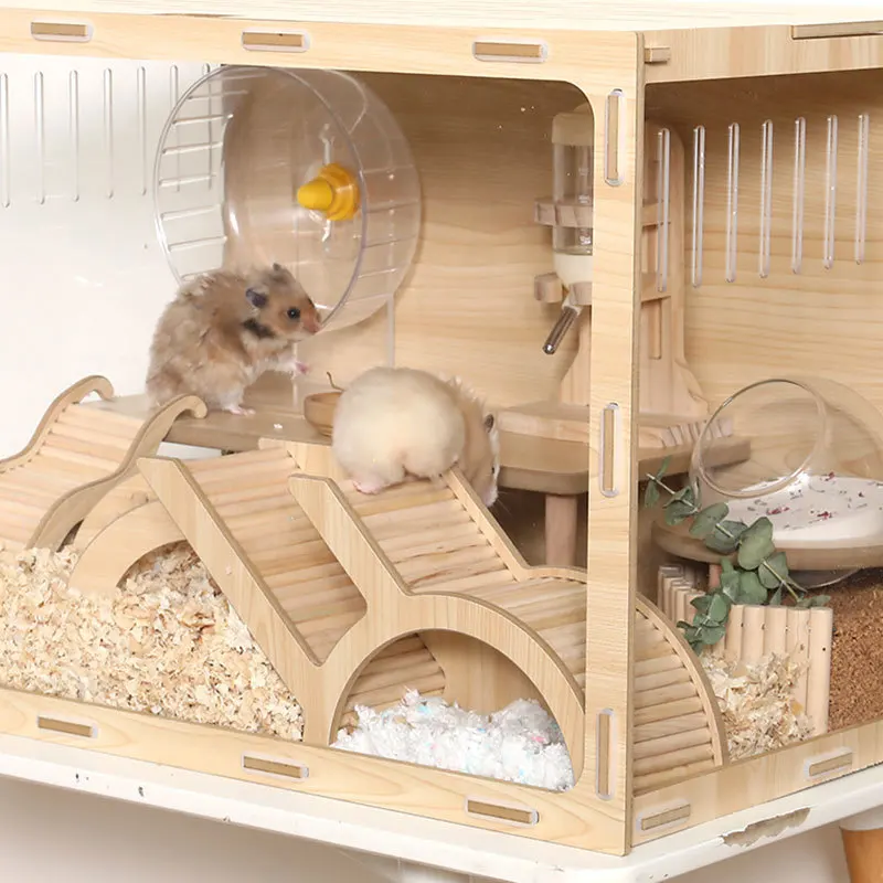 

Small Pet Wooden Hideout House with Ladder Multi Level Castle for Hamsters Gerbils Cage Enrichment Toy