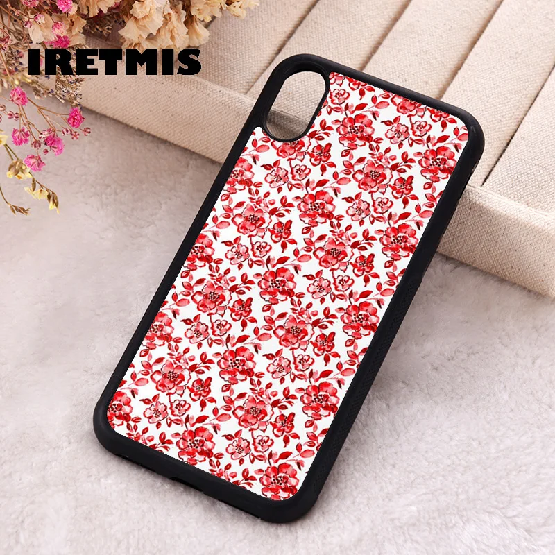 Iretmis Phone Cover Case For iPhone X XS Max XR 11 12 13 PRO MINI 14 15 16 Plus Silicone Rubber Red Chinoiserie