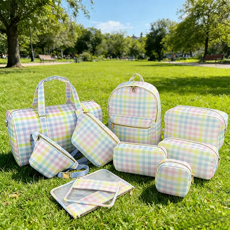 

Large Size Rainbow Plaid Fanny pack Chest pack Toiletry Storage Pouch Grid Outdoor Fanny Pack Travel Wash Cosmetic Bag Gift