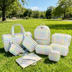 Large Size Rainbow Plaid Fanny pack Chest pack Toiletry Storage Pouch Grid Outdoor Fanny Pack Travel Wash Cosmetic Bag Gift