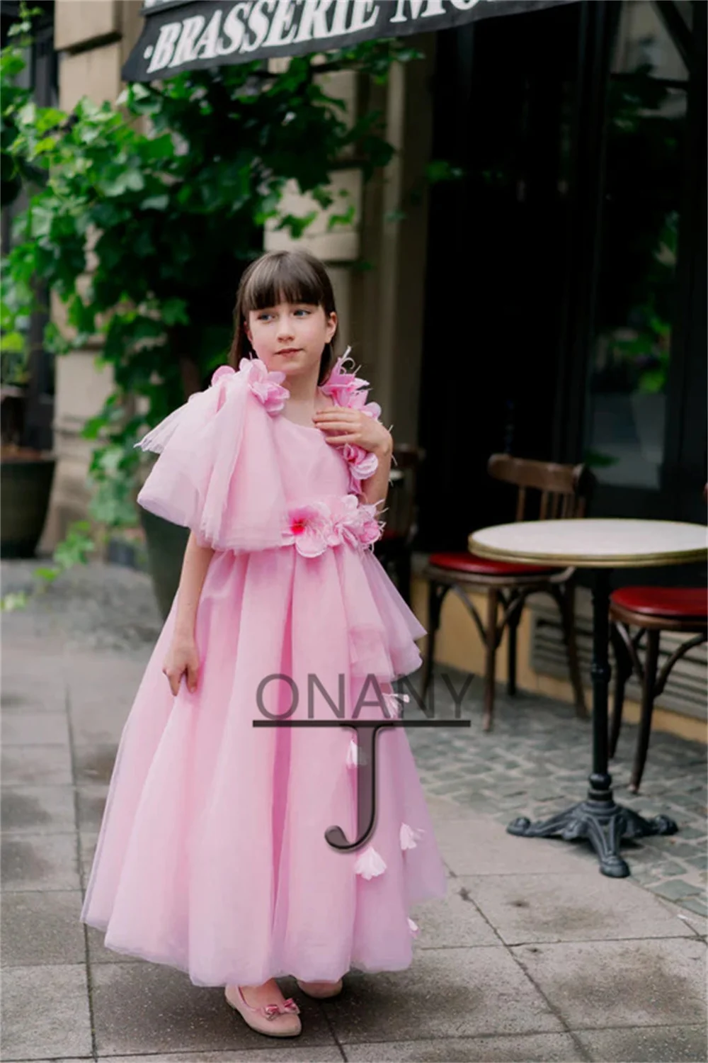 JONANY-vestido De flores 3D De lujo para niña, plumas Aline, cuello redondo, tul, hecho a medida, cumpleaños, desfile, comunión, bata De demoselle para niño