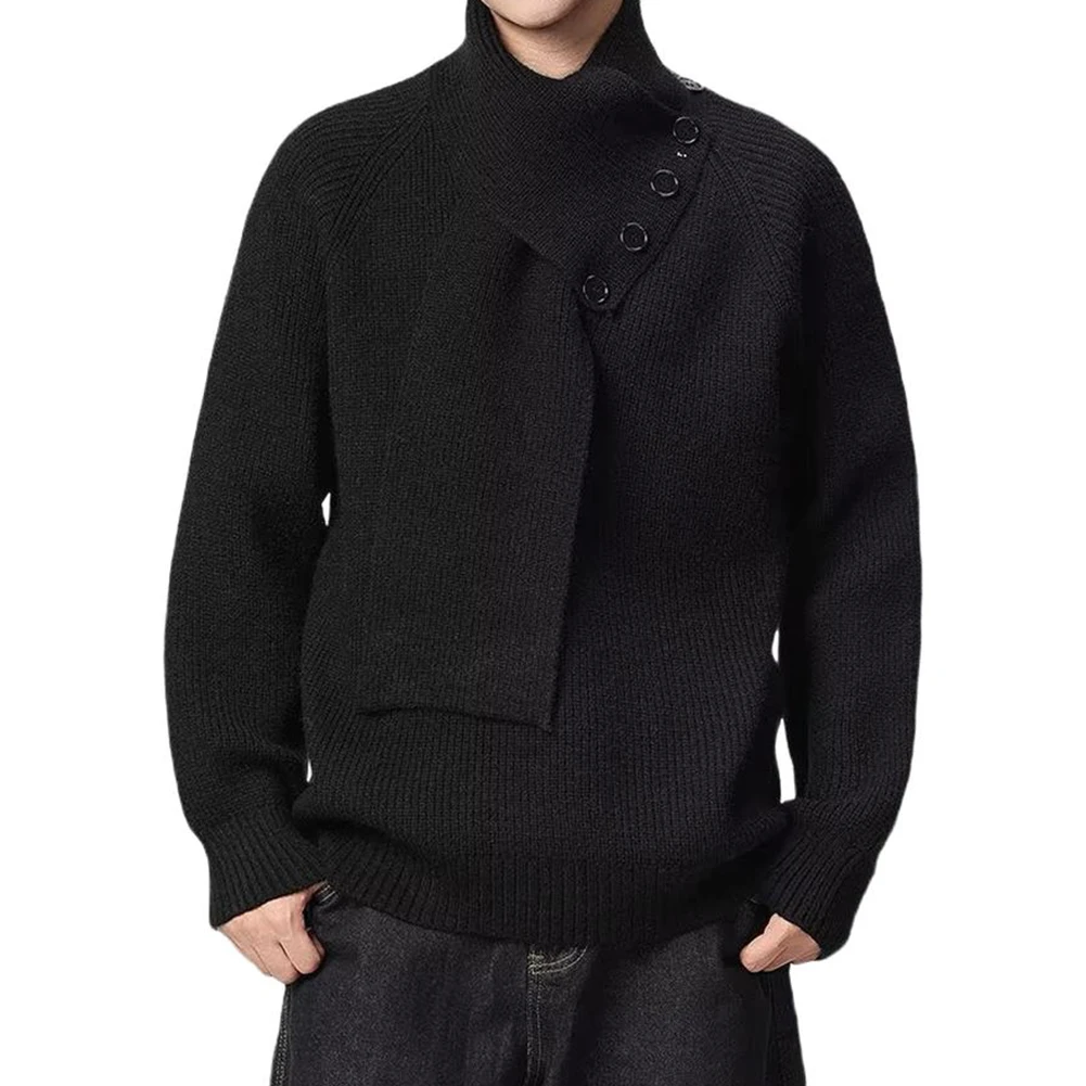 

Men Knitted Pullover Thickened Warm Lazy Style Detachable Scarf Collar Sweater