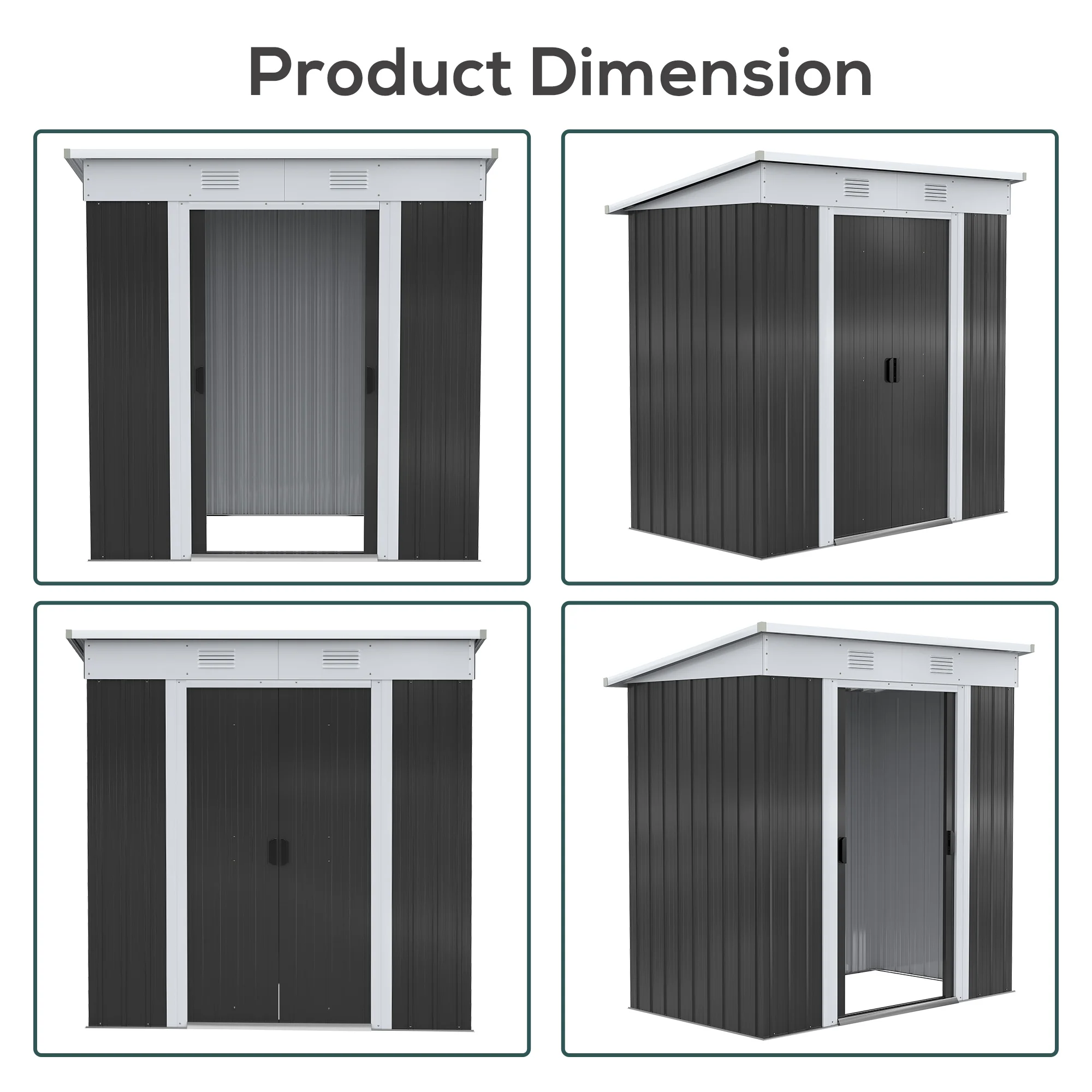 6' X 4' Metal Outdoor Storage Tool Garden Shed W/ 2 Air Vents for Backyard