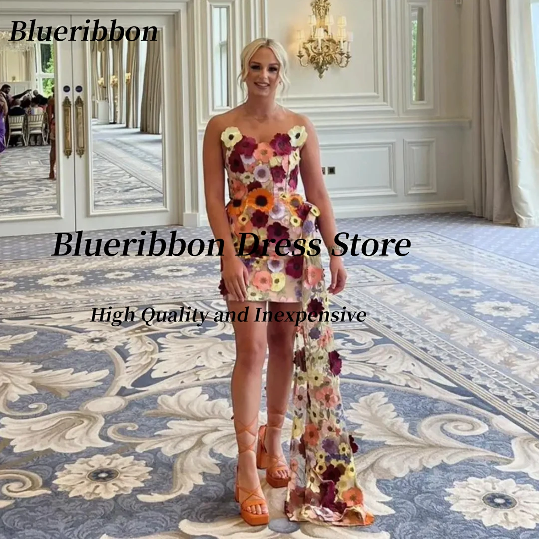 

Blueribbon платья для выпускного вечера Милая сексуальная спина красочные цветы коктейльное платье Flutters шлейф градиентные платья по индивидуальному заказу